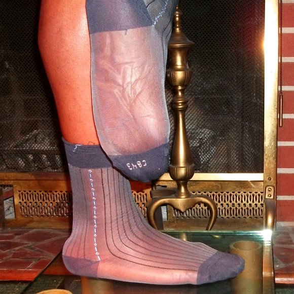 2PR Men's Sheer Char/Navy Thick N Thin with Pattern, Cap Toe & Heel Socks 10-13 - Picture 3 of 13